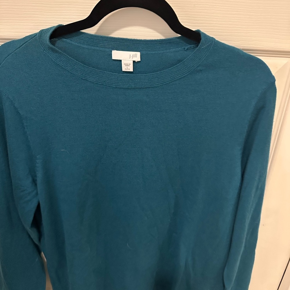 J. Jill Blue Crew Neck Sweater Classic Knit